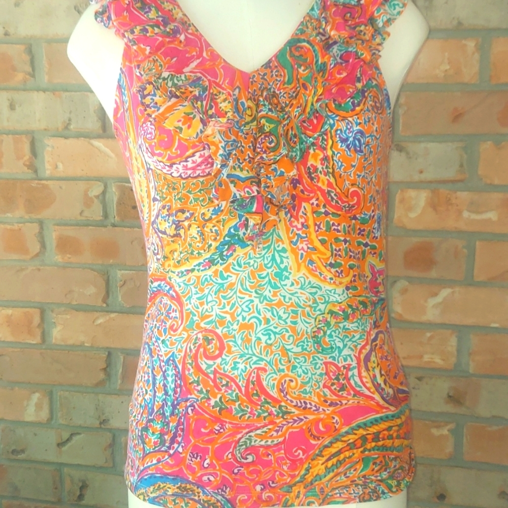 Lauren Ralph Lauren sleeveless top. Great spring colors.
